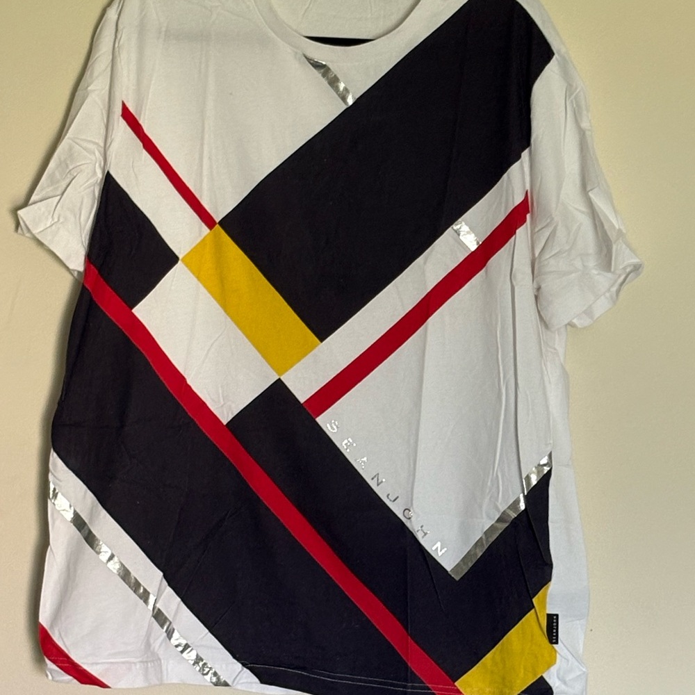 Sean John Men's Bold Geometric Tee - White, Black, Red, Yellow